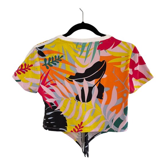 Adidas Womens Tropical Print Tie-Front Cropped T-Shirt Multicolor Size XS Island - Picture 6 of 8